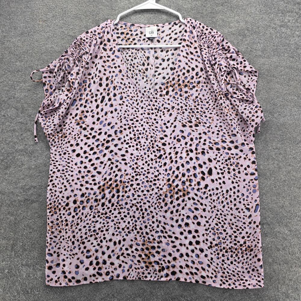Cabi Blouse Womens XS Animal Print Ruched Sleeve Lightweight Top
